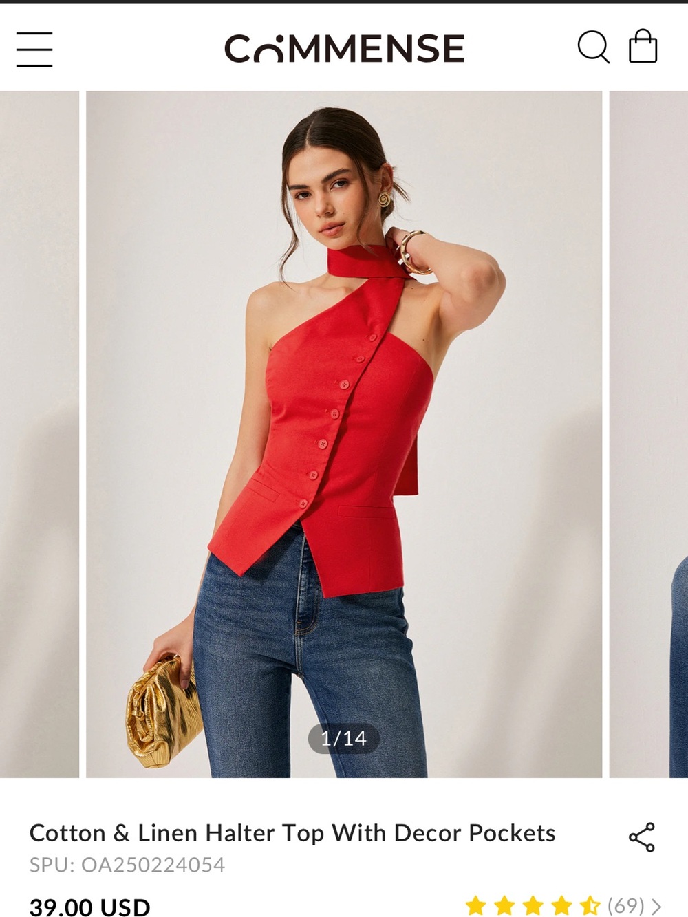 Commense Red One-Shoulder Halter Top